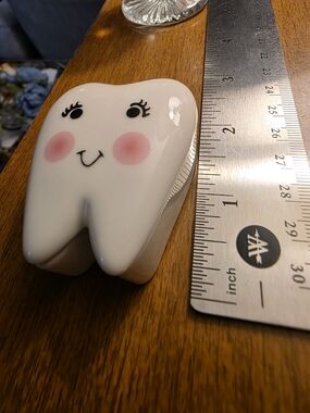 White Ceramic Tooth Trinket Box with Pink Cheeks
